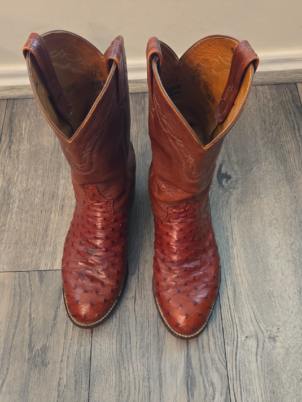 Men's Brown Ostrich Leather Western Boots 9EEE